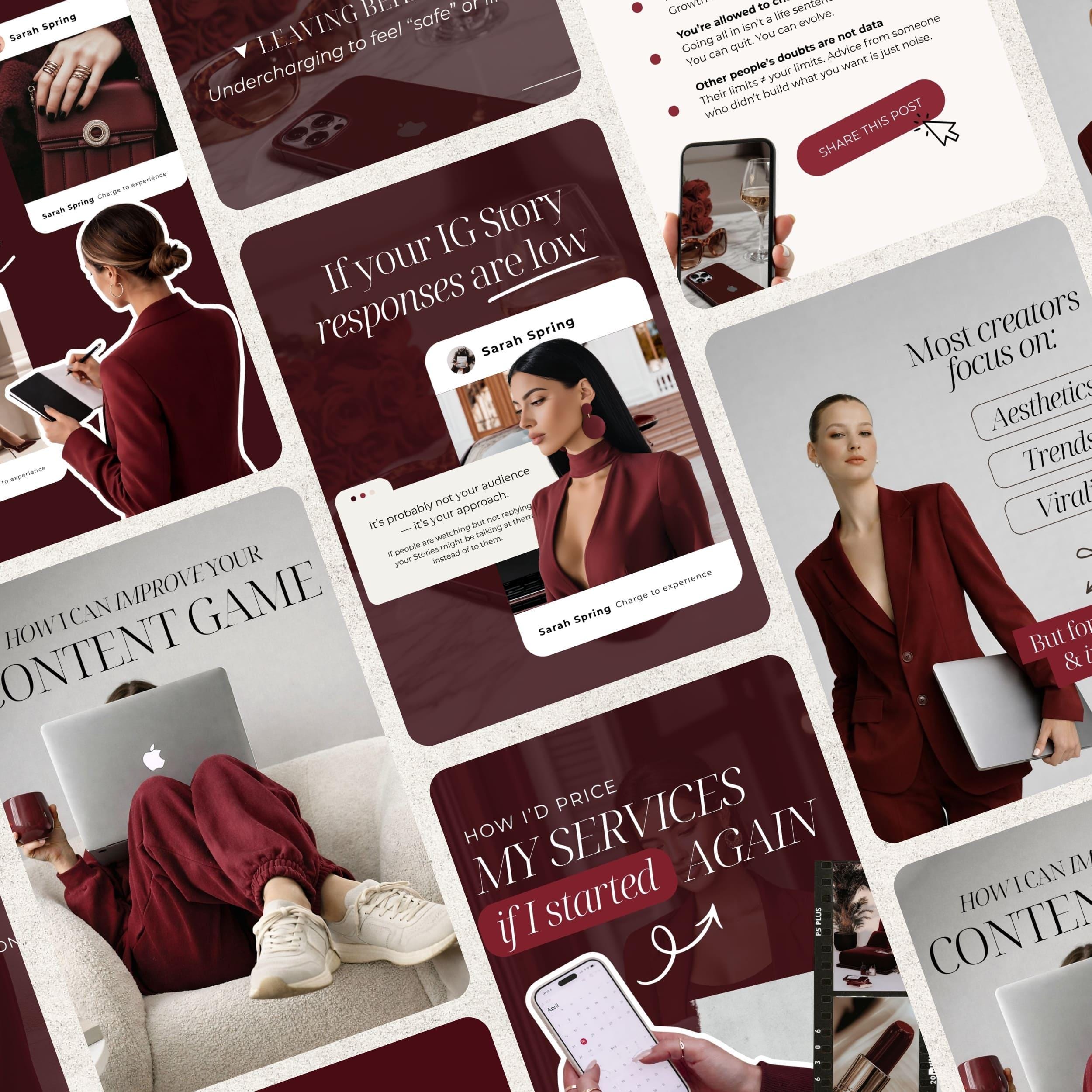 Burgundy Instagram Templates Social Media Manager Instagram Posts Canva ...