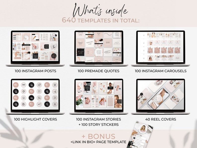 Instagram Bundle Pink Instagram Post Templates Minimal Boho Instagram Instagram Templates Kit Beauty Social Media Template Canva Blogger