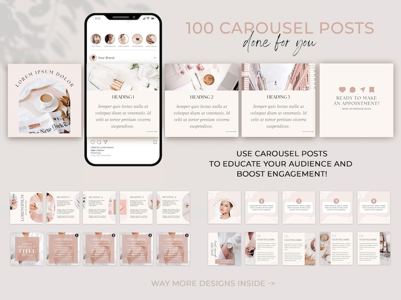 Instagram Bundle Pink Instagram Post Templates Minimal Boho Instagram Instagram Templates Kit Beauty Social Media Template Canva Blogger