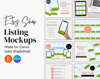 Mockup Etsy Listing Canva, Digital Product Mockup, Etsy Listing Mockup Templates, Canva Mockups for Printables, Drag and Drop Mockup Bundle