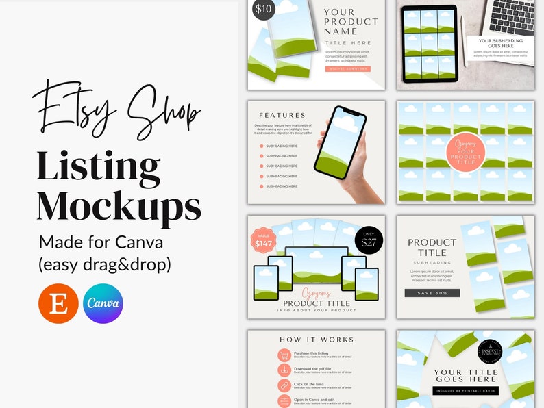 Mockup Etsy Listing Canva, Digital Product Mockup, Etsy Listing Mockup Templates, Canva Mockups for Printables, Drag and Drop Mockup Bundle