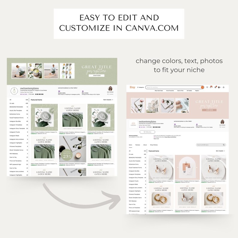 Etsy Shop Kit Etsy Banners Templates Etsy Store Banner Etsy Shop Branding Kit Etsy Shop Bundle Etsy Canva Banners Canva Templates Green