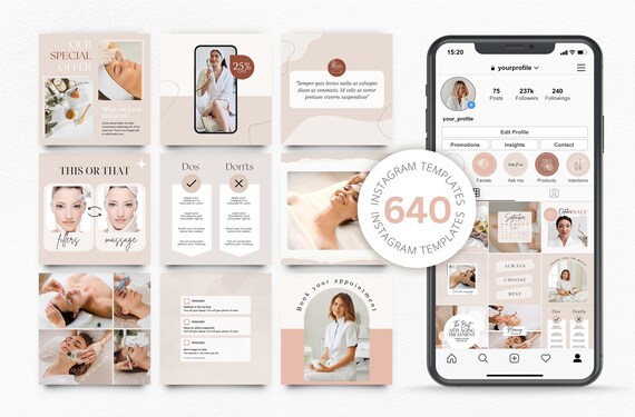 640 Instagram Templates for Skincare, Instagram Story Templates, Esthetician Instagram Templates, Esthetician Canva Posts, Skincare ig post