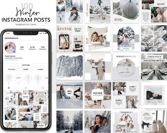 Winter instagram post templates, Canva winter posts for instagram, winter holiday content, christmas posts, new years eve, snow, festive