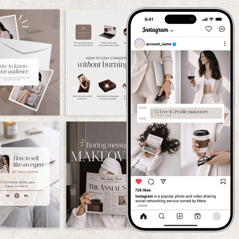 Elegant Instagram Carousel Templates Beige Neutral Aesthetic Canva Templates for Coaches Creators Personal Brands Editable Portrait IG Posts