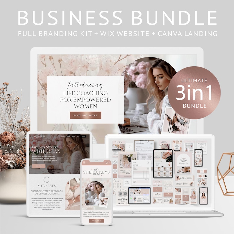 Coaching Business Template Bundle Online business All in One Bundle Wix Website Template Canva website Branding Kit Coach Marketing Template