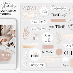80 Instagram Story Stickers Everyday Basics in neutral beige | instagram story sticker | instagram story sticker brush strokes, words, signs