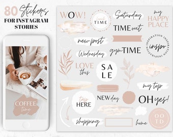 80 Instagram Story Stickers Everyday Basics in neutral beige | instagram story sticker | instagram story sticker brush strokes, words, signs