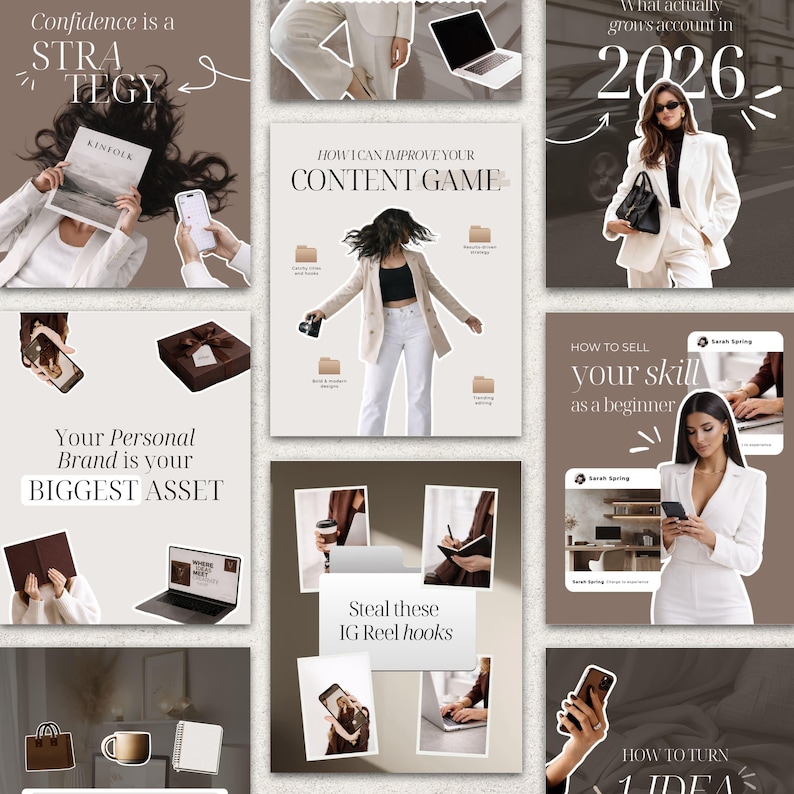 Elegant Instagram Carousel Templates Beige Neutral Aesthetic Canva Templates for Coaches Creators Personal Brands Editable Portrait IG Posts