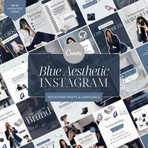 Elegant Instagram Carousel Templates for Coaches Blue Instagram Posts Canva Templates Instagram Posts Creators UGC Therapists SMM Deep Blue