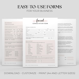 Editable Facial Consultation Form Client Intake Form Beauty Salon ...