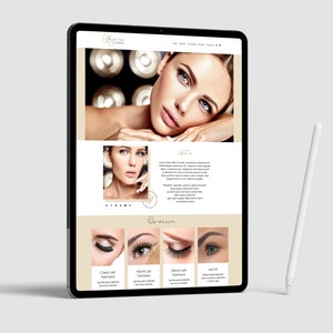 May include: Website for a lash extension business called "By Grace Lashes". The website features a photo of a woman with long eyelashes and a description of the services offered, including classic, hybrid, volume, and lash lift.