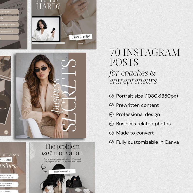 Coaching Instagram templates for Canva Digital Marketer Instagram templates Business coach Instagram coach Personal brand Entrepreneur posts