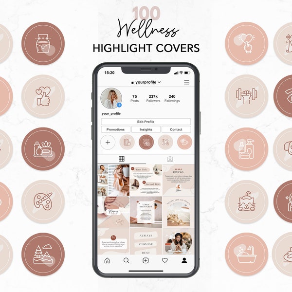 Wellness instagram highlight, holistic wellness, highlight covers pink, instagram highlight covers canva, health wellness coach icons