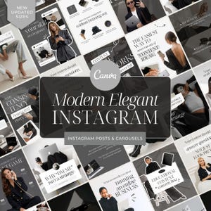May include: A collection of Instagram post templates with a modern, elegant design. The templates feature various layouts with text overlays, including phrases like "Modern Elegant INSTAGRAM" and "Instagram Posts & Carousels."
