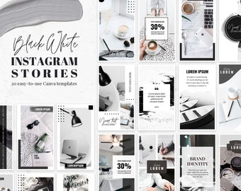 Instagram Story Templates| Instagram Post Template| Canva Blogger Template| Black and White theme | Black white feed | Canva Instagram story