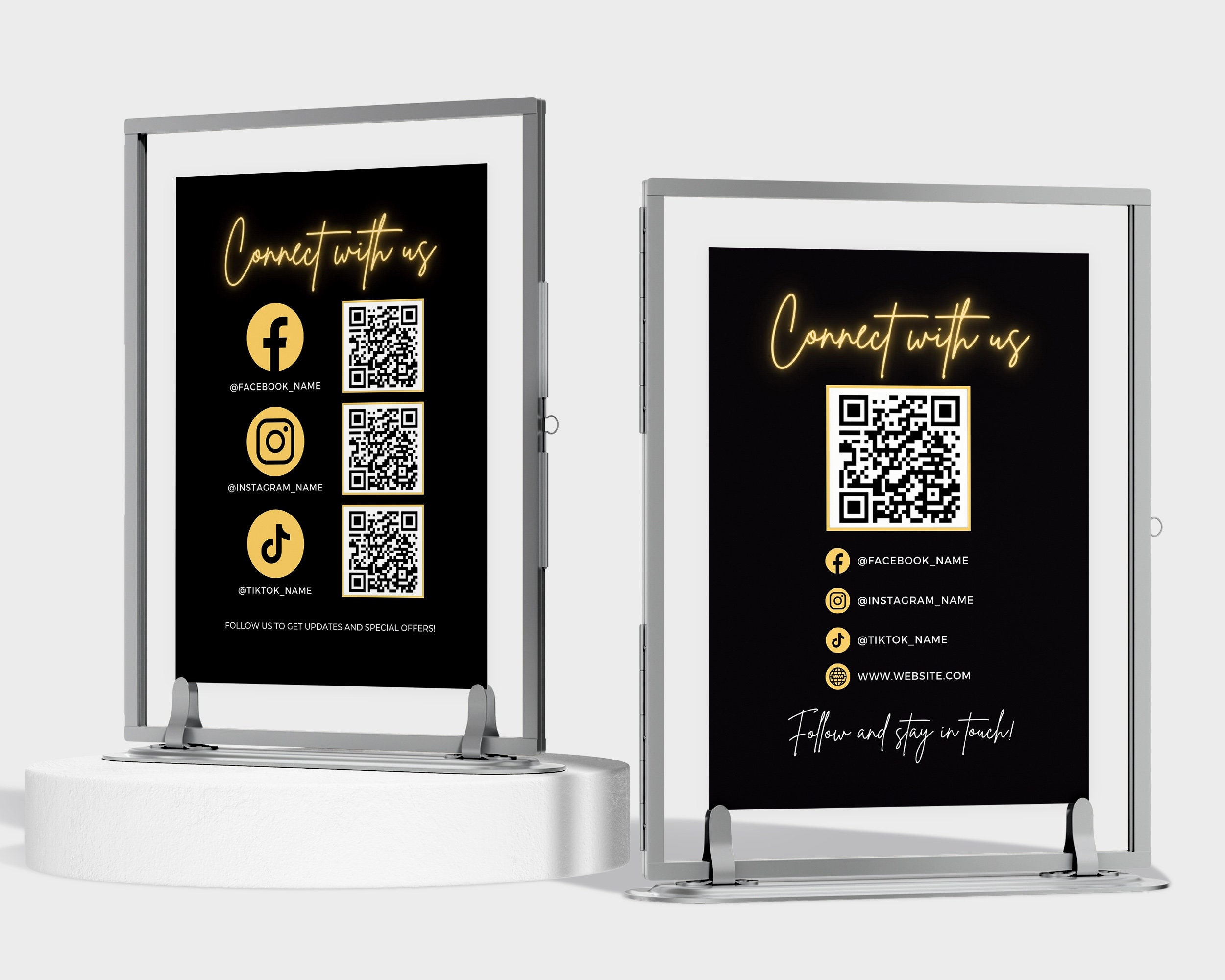 Follow Us on Social Media Sign, Social Media QR Code Sign Template, QR ...