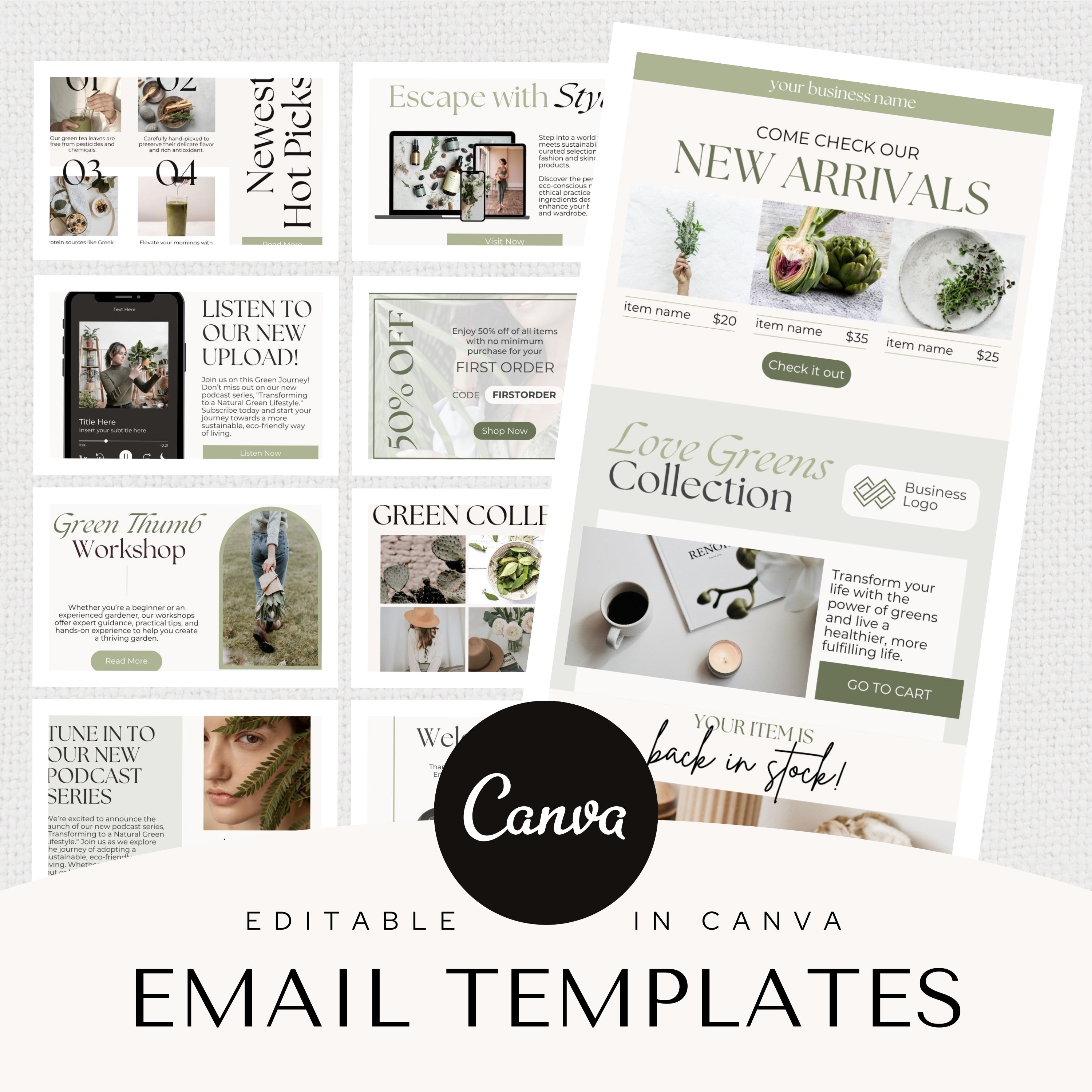 メールマーケティングテンプレート Canva ニュースレターテンプレートキット メールニュースレター Canva テンプレート ブロガーコーチ ビジネスセールスメールデザイン グリーン