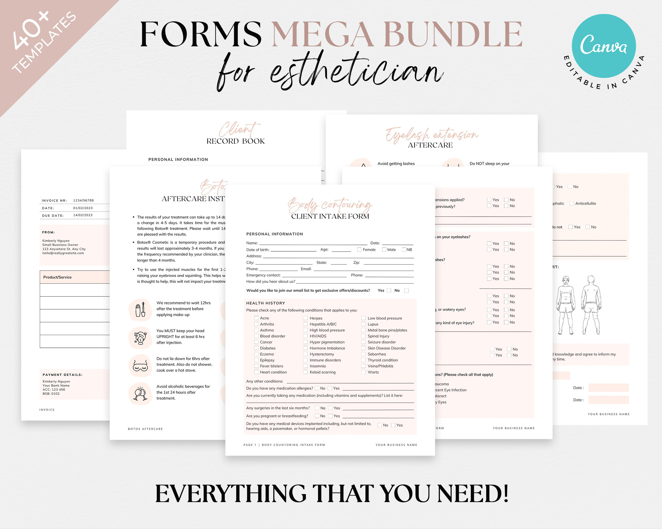 Esthetician Business Consent Forms, Esthetician Intake Forms ...