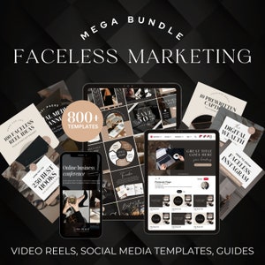 800 Faceless digital marketing templates Faceless marketing bundle Branding package faceless marketing ebook faceless reels faceless guide