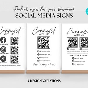 Connect With Us QR Code Sign, Connect with us facebook, Follow Us on Social Media Sign, QR code sign template, Follow us on instagram sign