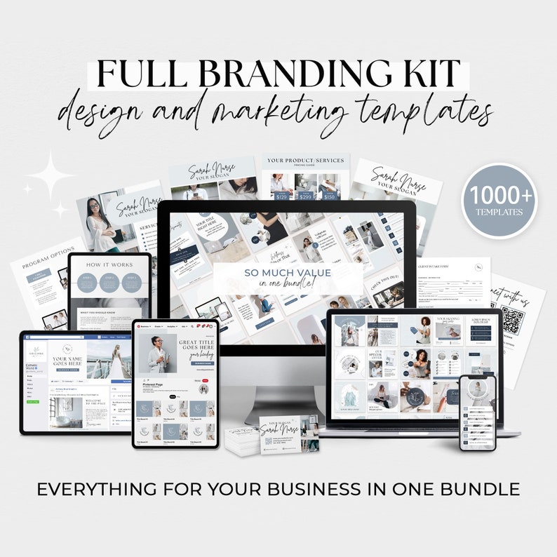 Brand kit Canva Branding Package Business template Bundle Branding Kit Social media Template Small business template Canva Branding Kit Blue
