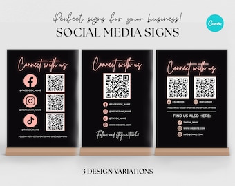 Letrero con código QR para redes sociales, plantilla para pequeñas empresas (descarga digital)