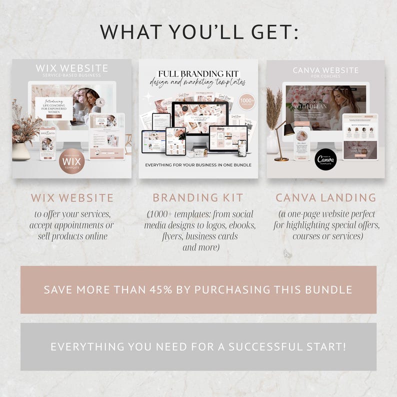 Coaching Business Template Bundle Online business All in One Bundle Wix Website Template Canva website Branding Kit Coach Marketing Template