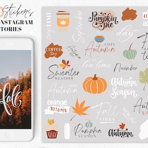 Autumn stickers for instagram, fall stickers instagram stories, autumn elements, pumpkin season, fall leaves, cozy autumn, orange, season