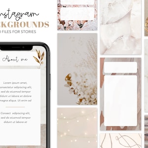 以下が含まれることがあります： 大理石、木材、ドライフラワーなど、さまざまなニュートラルカラーとテクスチャを特徴とする、50個のInstagramストーリーの背景のセット。背景は、Instagramストーリーに統一感のあるスタイリッシュな外観を作成するのに最適です。