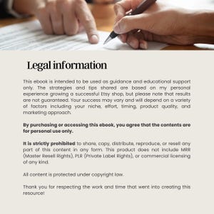 May include: Image of hands signing a document with a pen. The text "Legal information" is at the top, followed by details about an ebook's intended use, copyright, and restrictions. The document is for personal use only.