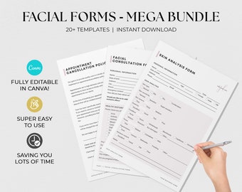 Professional Facial Treatment Forms, Editable Esthetician Templates, Facial Consent Forms, Beauty Salon Forms, Facial Consultation Form