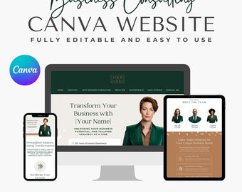 Canva Website Template for coaches, business consultant, service based businesses, lawyers, agents, VA. One Page Website Canva Landing page