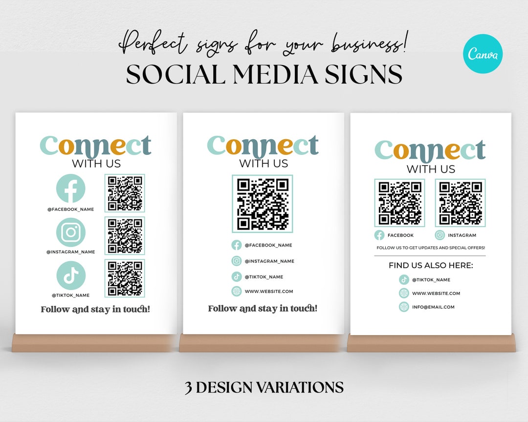 Follow Us on Social Media Sign, QR Code Social Media Sign, Social Media ...