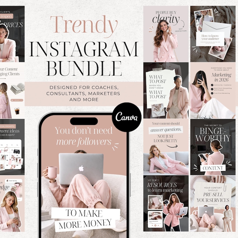 Pink Instagram Templates IG Post Templates Canva Templates Instagram Carousel Posts Templates Pink theme Instagram Coach SMM UGC Creator