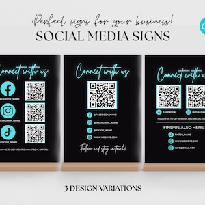 Social Media Sign Template, Social Media QR Code Sign Template, Editable QR Code Sign, Printable Social Media Business Sign, Connect Sign