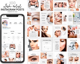 Lash Tech Instagram Posts, Lash Tech Instagram Templates für Canva, Lash Artist Instagram Feed, Wimpernverlängerungen, eyebrow Master