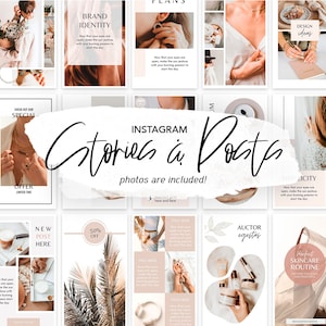 100 Neutral instagram posts | neutral instagram stories for Canva | Neutral instagram post templates | Instagram stories and posts bundle