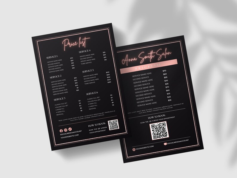 Price List Template Social Media Price List Template Beauty Etsy