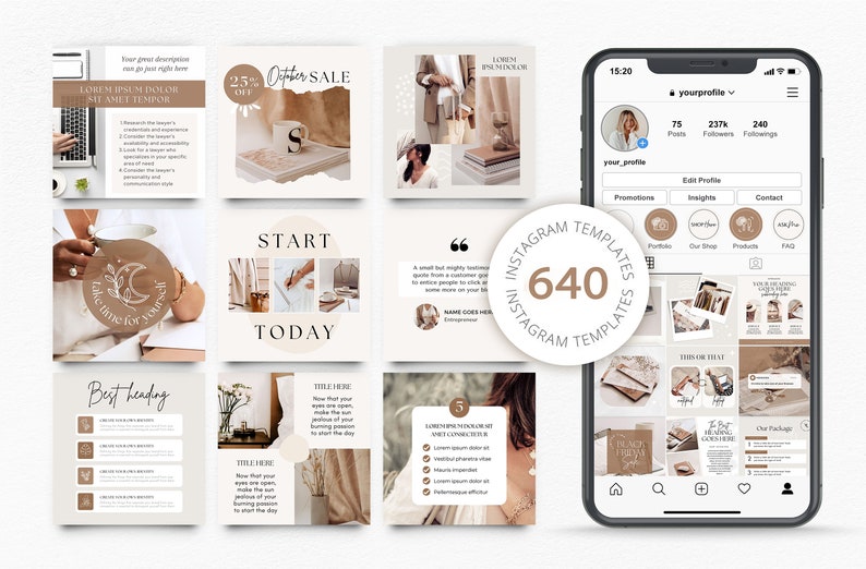 Instagram Bundle, Instagram Post Templates Canva, Instagram Templates for Business, Marketing Templates, Brown Instagram, Social media posts