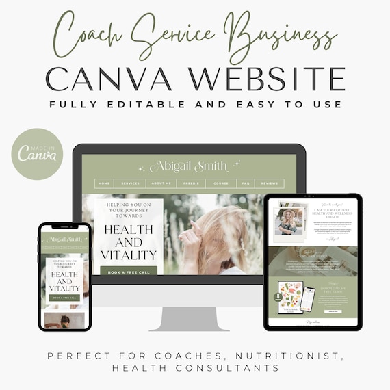 Health Coach Template Website Wellness Coach Template Canva Website Wellness Coach Website Nutritionist Dietitian Website Coach Service Page