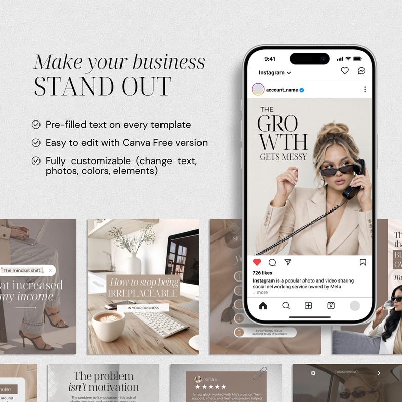 Coaching Instagram templates for Canva Digital Marketer Instagram templates Business coach Instagram coach Personal brand Entrepreneur posts