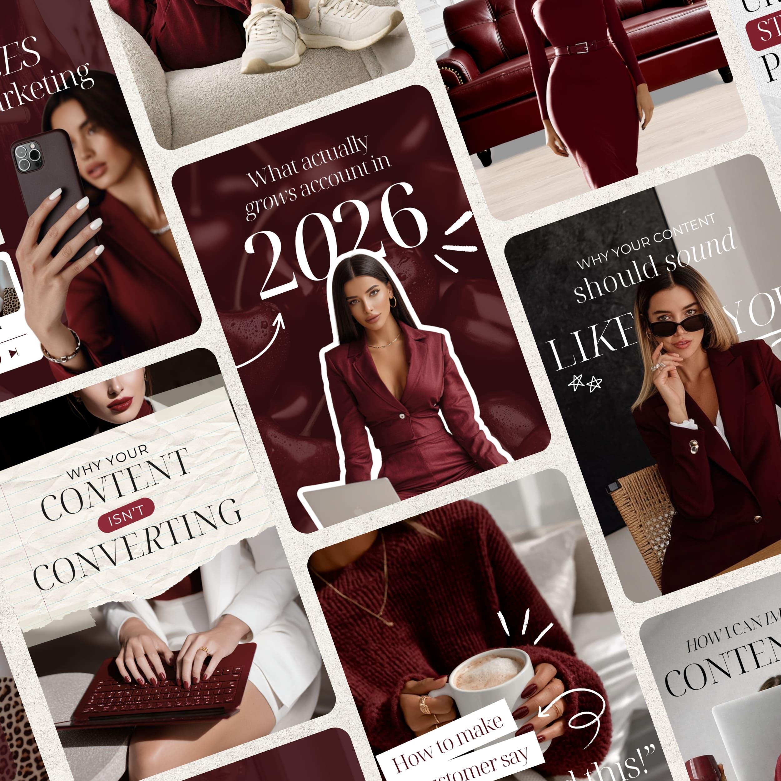 Burgundy Instagram Templates Social Media Manager Instagram Posts Canva ...