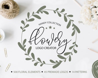 Handdrawn Floral Clipart | Floral logo design pack | Floral logo templates | Flowers, leaves, trees, pots, bouquets, leaves. Floral logo
