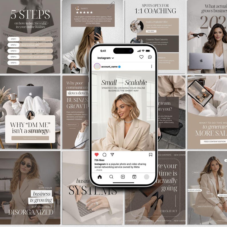 Coaching Instagram templates for Canva Digital Marketer Instagram templates Business coach Instagram coach Personal brand Entrepreneur posts