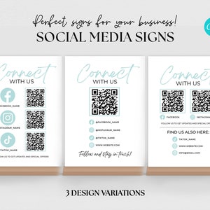 QR social media sign, Connect with us sign, QR business sign, Follow us on facebook sign, Follow us on instagram sign, Lets get social sign