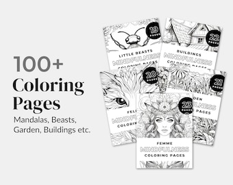 100+ Coloring Page Book, Printable Colouring Pages, Colouring Sheets for Adults and Kids, Grayscale Colouring Book, Instant Download Canva