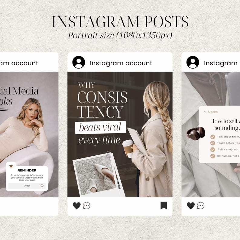 Elegant Instagram Carousel Templates Beige Neutral Aesthetic Canva Templates for Coaches Creators Personal Brands Editable Portrait IG Posts