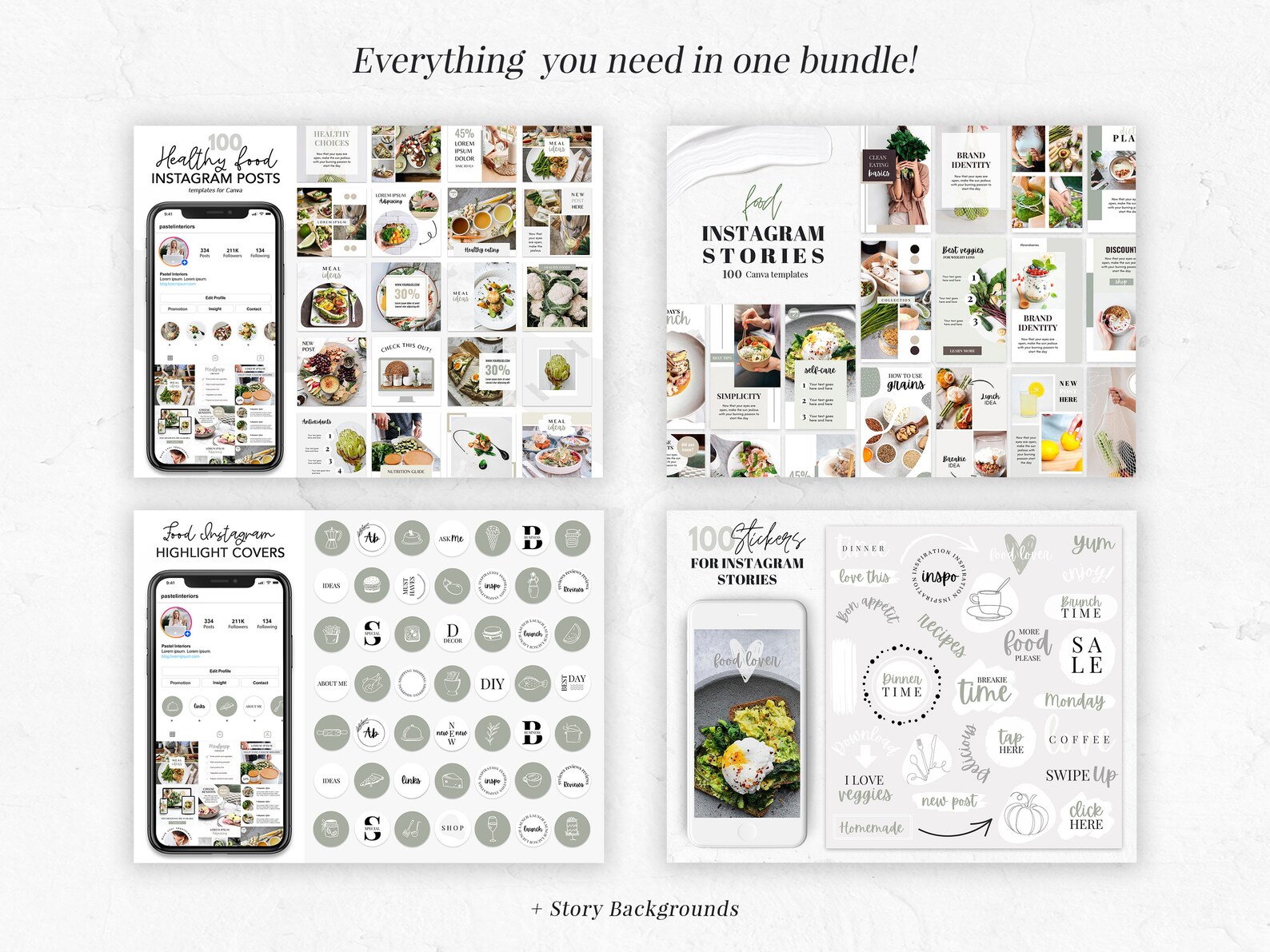 Food Instagram Post Bundle, Food Blogger Post Templates for Canva ...
