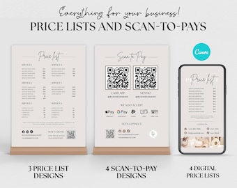 Price List Template, Editable Price List Template Canva, Beauty Salon, Nail Makeup Hair Stylist, Bundle price list, Printable Pricing Guide